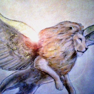Golden Winged Lion Tile- Lisa Azzano Sculptures