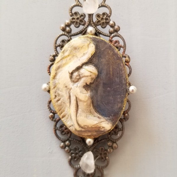 Guardian Angel Porcelain Cameo Brooch- Lisa Azzano Sculptures