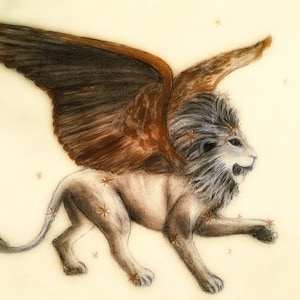 Winged Lion-Ceramic Tile-Lisa Azzano Sculptures