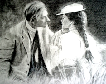 Edwardian Couple- Original Drawing- Ceramic Tile