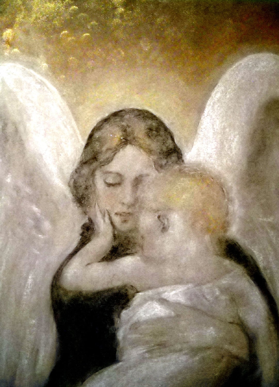 Guardian Angel & Baby-Ceramic Tile - Lisa Azzano Sculptures