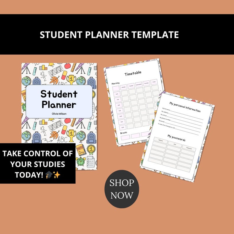 Student Planner Template | Printable Academic Planner | Homework & Exam ...
