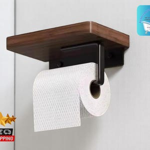 Porta carta igienica / Dettaglio mensola in legno / Appendino per rotoli di carta igienica a parete / Contenitore in legno / Arredo bagno in stile retrò