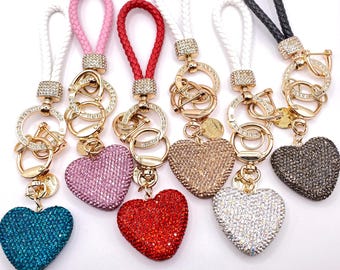 Llavero de corazón de cristal con diamantes de imitación: un abalorio brillante para bolso