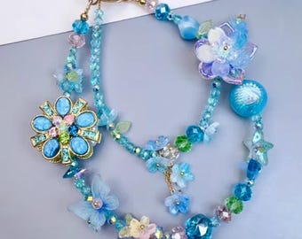 Cadena con dije para bolso FLOR: cadena para teléfono con cuentas de cristal, llavero, doble capa, lujo