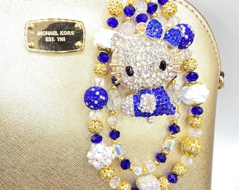 Llavero con dije de diamantes de imitación de Hello Kitty: llavero con cuentas de cristal, cadena para teléfono brillante y reluciente