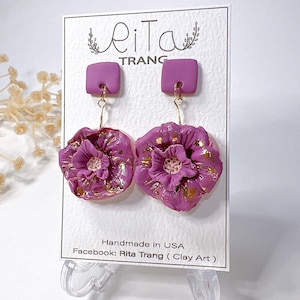 Clay Earrings Peony Flowers Art Design