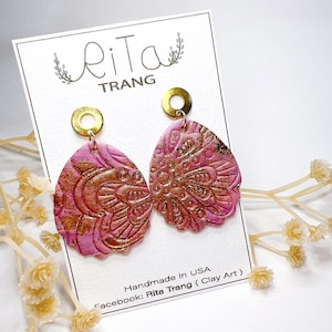 Clay Earrings Gold Pattern Design