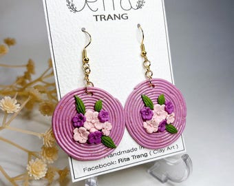 Clay Polymer Earrings Circle Flowers Design