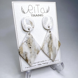 Clay Polymer Earrings Rhombus Shape Stone Design