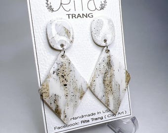 Clay Polymer Earrings Rhombus Shape Stone Design