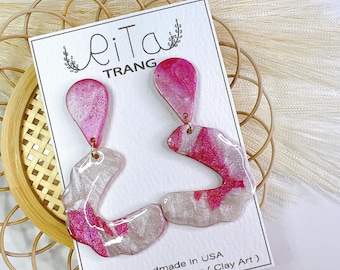 Clay Polymer Earrings C Shape Glitter Design