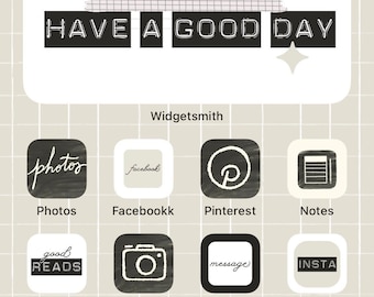 Journal Aesthetic iPhone iOS14 App Icons, Dymo label, black and white, 42 label style widget covers and quotes