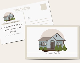 We've Moved postcard design, *add on* to Custom illustrated House Portrait, Digital File, new address announcement, our first home