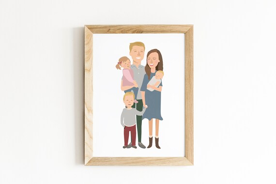 Custom illustrated Portrait, hand drawn, original art, digitally created, family, digital file