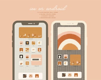 Fall colors iPhone iOS14 App Icons, warm, fall weather, beige, neutral nude halloween, cute aesthetic, 20 icons, 5 widget covers and quotes