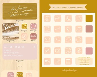 Pink Aesthetic iPhone ios14 App Icons | 38 App Icons plus 1 background 1 widget quote 1 beach photo