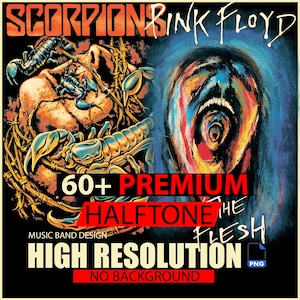60 vintage rockband rasterporträttpaket | Högupplöst PNG (digital nedladdning)