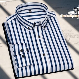 Men&#39;s Long Sleeve Shirt | Casual Stripe Button Top | Non-Iron Breathable Fabric | Slim Fit Everyday Wear | Spring Summer Style