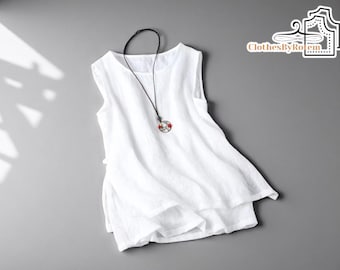 Linen Sleeveless Tank Top | Women's Casual White Shirt