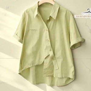 Asymmetrical Button Shirt | Women’s Lapel Casual Top | Solid Color Irregular Blouse | Loose Summer Fashion | Ladies Fashionable Wear