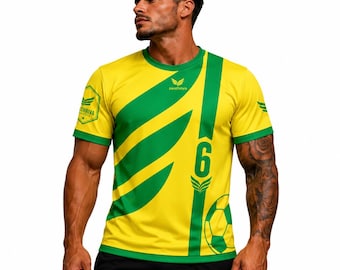 Yellow and Green Soccer Jersey, Custom V-Neck Football Shirt for Men, Sublimated Zenthriva Volt Sportswear, Neon Yellow Team Training Top
