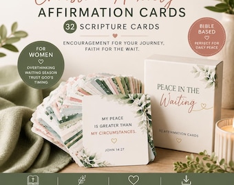 Tarjetas de afirmaciones cristianas para la ansiedad / 32 tarjetas con versículos bíblicos para mujeres (descarga digital)