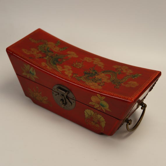 Antique Collection,Vintage Cosmetics Case ,Vintage Chinese Style Home Storage Box - Original Lacquerware Wooden Box,big size