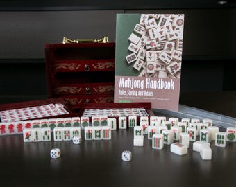 Vintage mini MahJong set,American mahjong 166 tiles with jokers,Red & green Dragon,Elegant Wooden Box,free guide book,free 4*racks,best gift