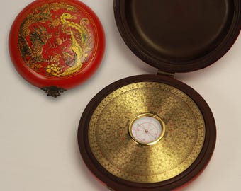 Antique Collection,Vintage Chinese Feng - Shui compass, - Original Lacquerware Wooden Box,FengShui compass