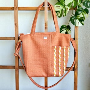 Handgemachte Orange & Beige Boho Tasche: Herbst Tote Handtasche