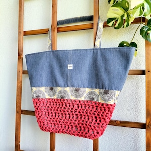 Große häkeln Strandtasche, Marine, Rot, Gelb Sommer Tasche, handgemachtes Geschenk für Frauen Mama Teen, Urlaub Pool Strand Accessoires