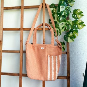 Handgemachte Orange & Beige Boho Tasche: Herbst Tote Handtasche