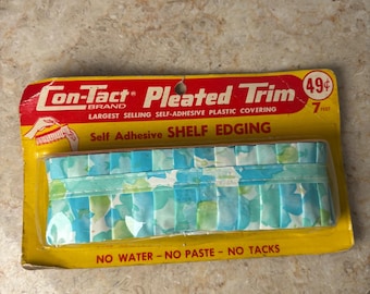 Con-Tact Pleated Trim 7ft Blue Green Floral Vintage Self Adhesive Retro