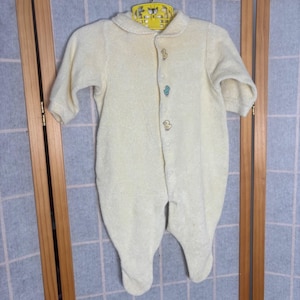 Vintage Carters Baby Terry Cloth Footed Sleeper Cream Pastel Yellow Duck 3-6mo image 1