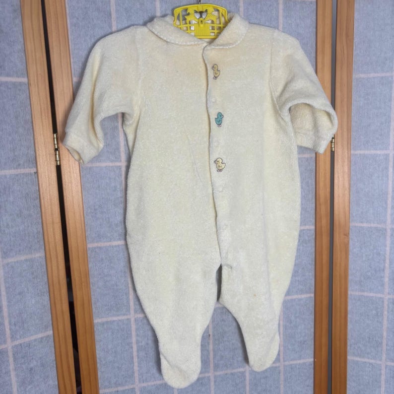 Vintage Carters Baby Terry Cloth Footed Sleeper Cream Pastel Yellow Duck 3-6mo image 1