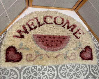 Good Shepherd Latch Hook Welcome Mat Rug Half Moon Watermelon 1985