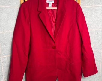 Sag Harbor Womens Red 100% Wool Single Button Blazer Jacket Size 16 VTG