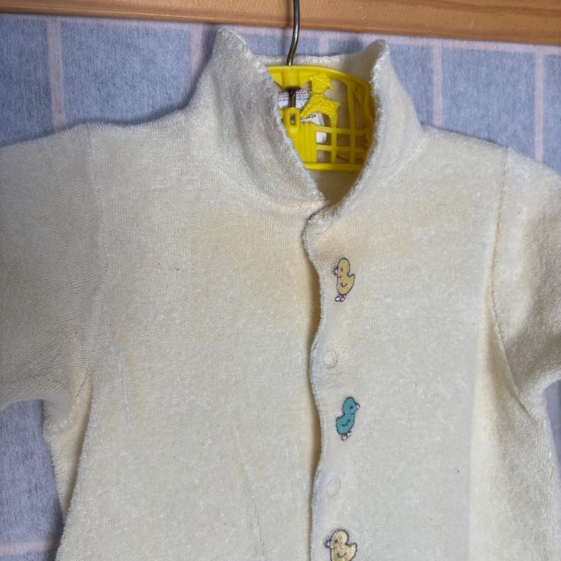 Vintage Carters Baby Terry Cloth Footed Sleeper Cream Pastel Yellow Duck 3-6mo image 3