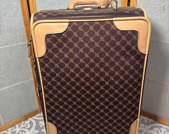 Ralph Lauren Rolling Suitcase Large Brown RL Monogram Expandable Luggage 22" VTG