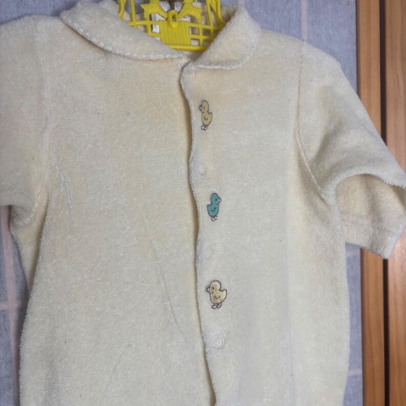 Vintage Carters Baby Terry Cloth Footed Sleeper Cream Pastel Yellow Duck 3-6mo image 2