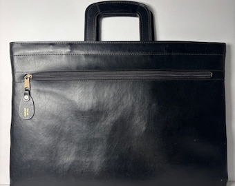 Vintage Cambridge Portfolio Briefcase OS Black Faux Leather Retractable Handles