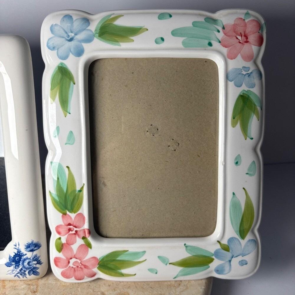 Two Vintage Ceramic Floral Photo Frames Lot Cottage Watercolor Blue ...
