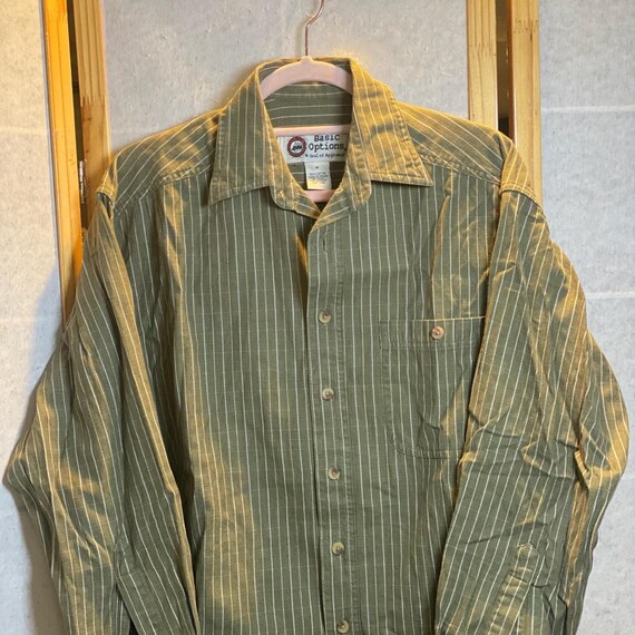 VTG Basic Options Mens Medium Green Pinstripe Her… - image 2