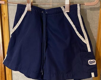 Vintage Nike Kids Navy Blue Athletic Shorts with White Trim Size Small Y2K