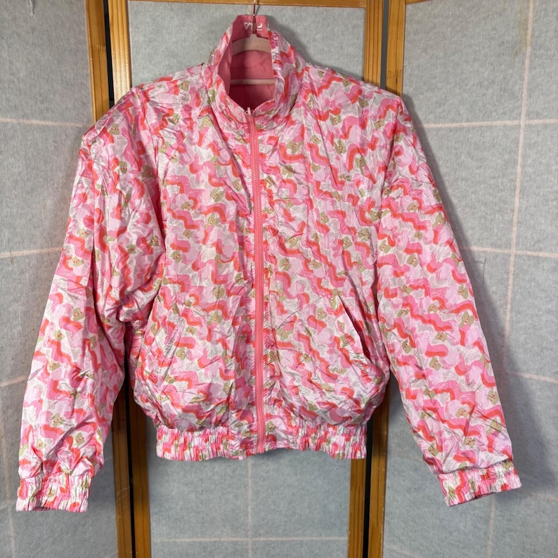 Fila Reversible Windbreaker Jacket Large Pink Abstract Print Vintage 90s Zip Y2K image 1