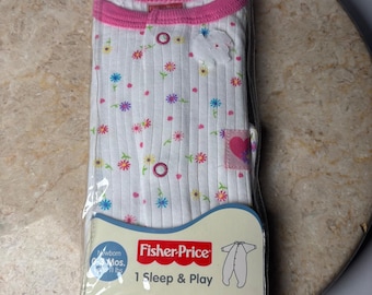Fisher-Price Sleep & Play 0-3 Months White Pink Floral Snap Front Cotton Sleeper