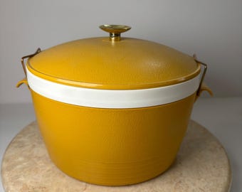 Vintage Ice Bucket Mustard Yellow Faux Leather Vinyl Insulated Mid Century Retro