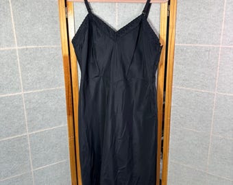 Barbizon Ariel Full Slip Lingerie Womens 18 Black Vintage Eyelet Lace Side Zip