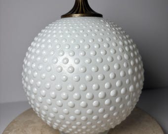 Vintage White Milk Glass Style Hobnail Dome Ceiling Light Fixture Ball Shade Brass